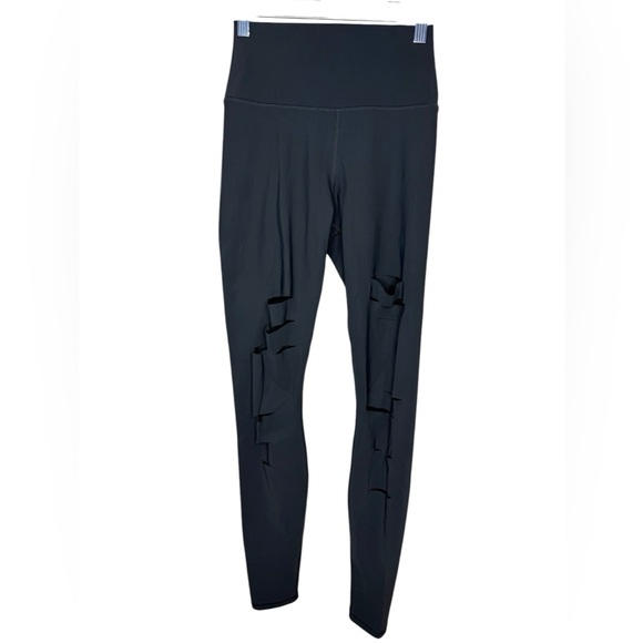 ALO High-Waisted Ripped Warrior Leggings Dark Grey Anthracite Cut-Out XSmall - Picture 1 of 5